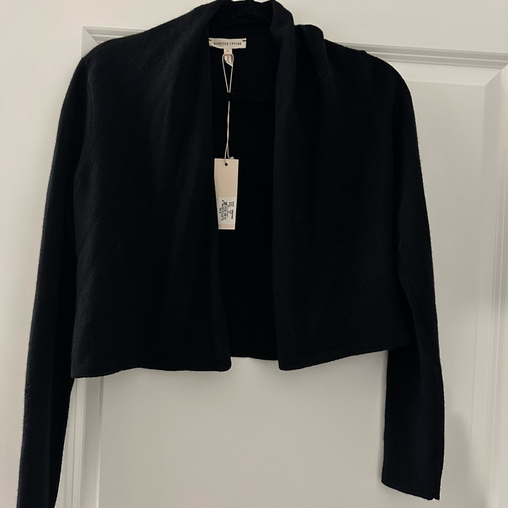 Rebecca Taylor Black Cropped Open-Front Cardigan